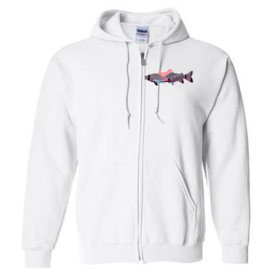 Trout Silhouette Fly Fishing Mountain Sunset River Stream Full Zip Hoodie