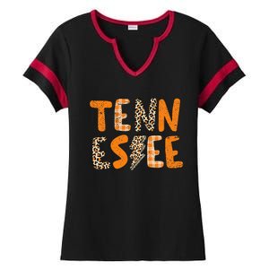 Tennessee State Flag Orange Plaid Leopard Tn Ladies Halftime Notch Neck Tee