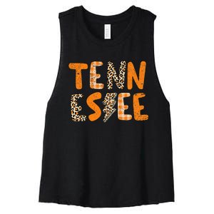 Tennessee State Flag Orange Plaid Leopard Tn Women's Racerback Cropped Tank