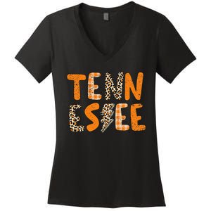 Tennessee State Flag Orange Plaid Leopard Tn Women's V-Neck T-Shirt