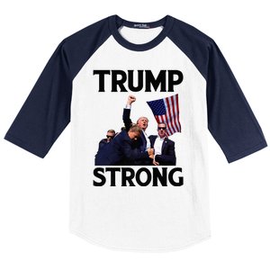 Trump Strong Fist Hand Us Vote Trump 2024 Survives Rally Baseball Sleeve Shirt