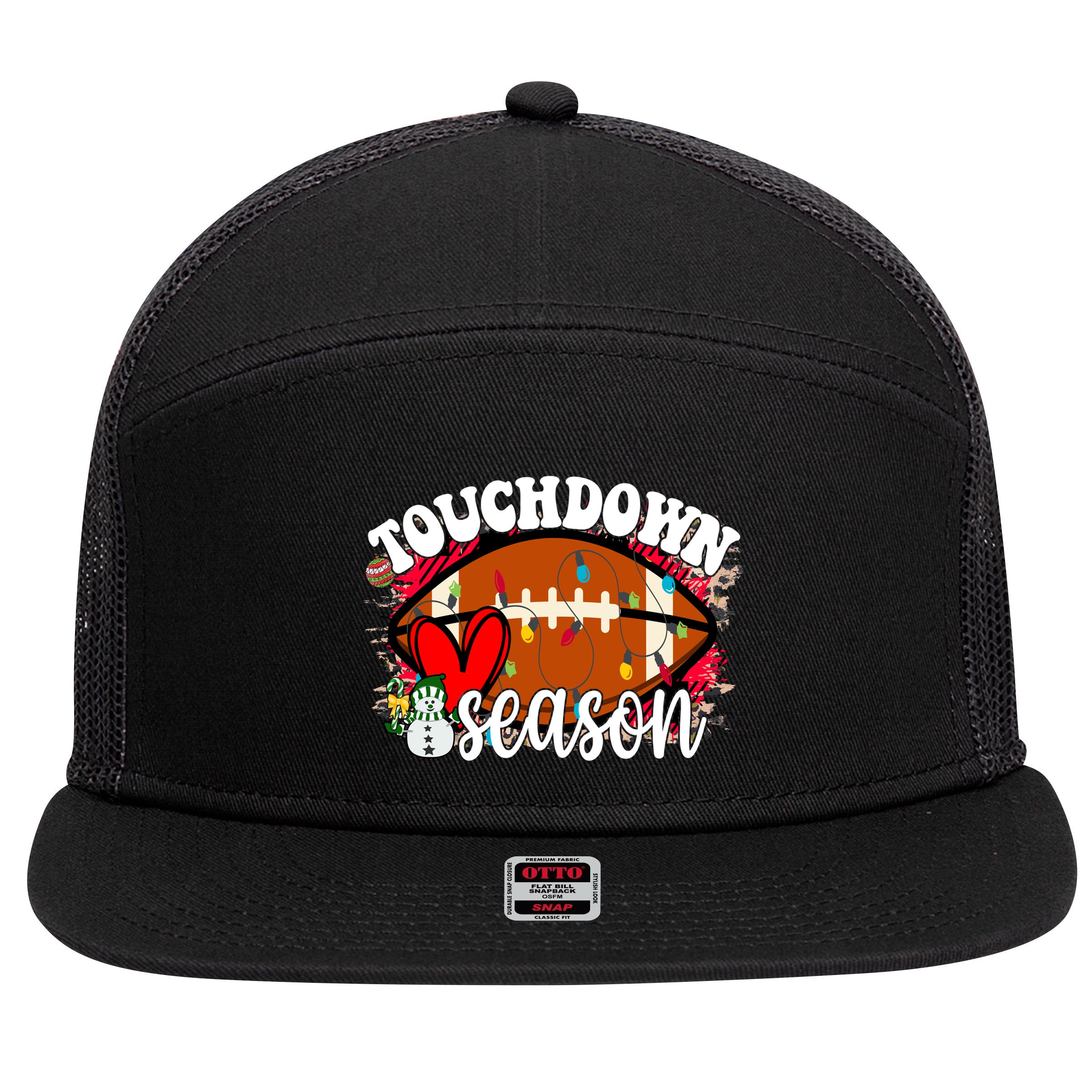 Touchdown Season Football Heart Christmas 7 Panel Mesh Trucker Snapback Hat