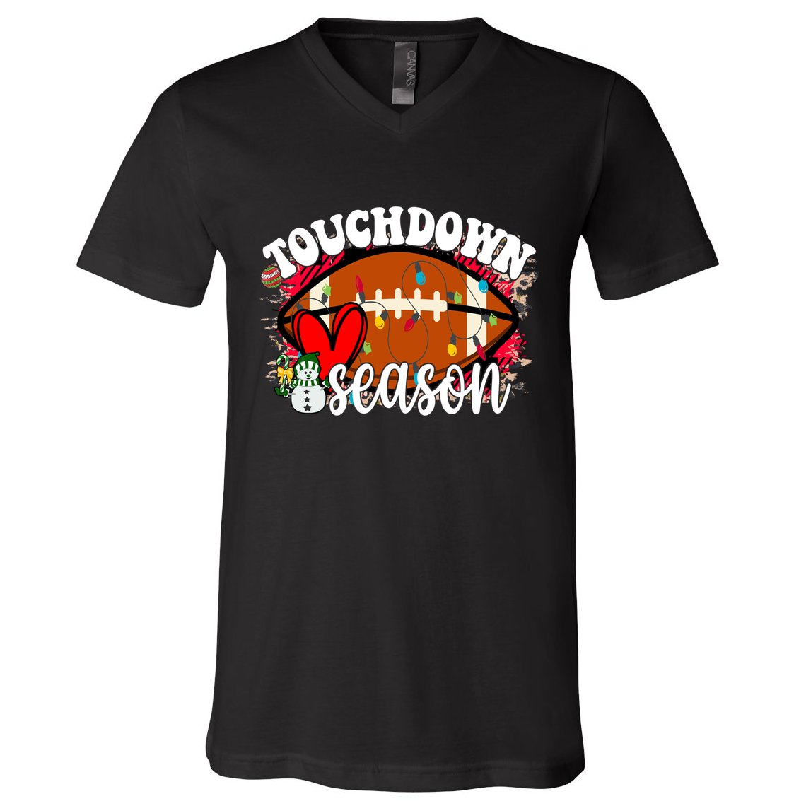 Touchdown Season Football Heart Christmas V-Neck T-Shirt