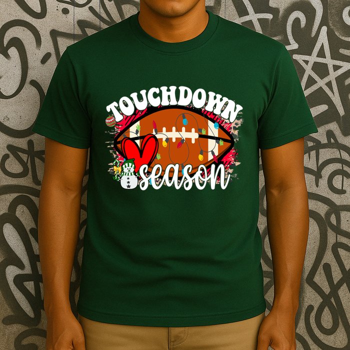 Touchdown Season Football Heart Christmas T-Shirt