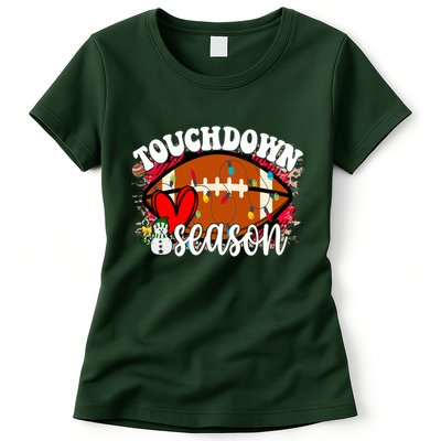 Touchdown Season Football Heart Christmas Womens T-Shirt