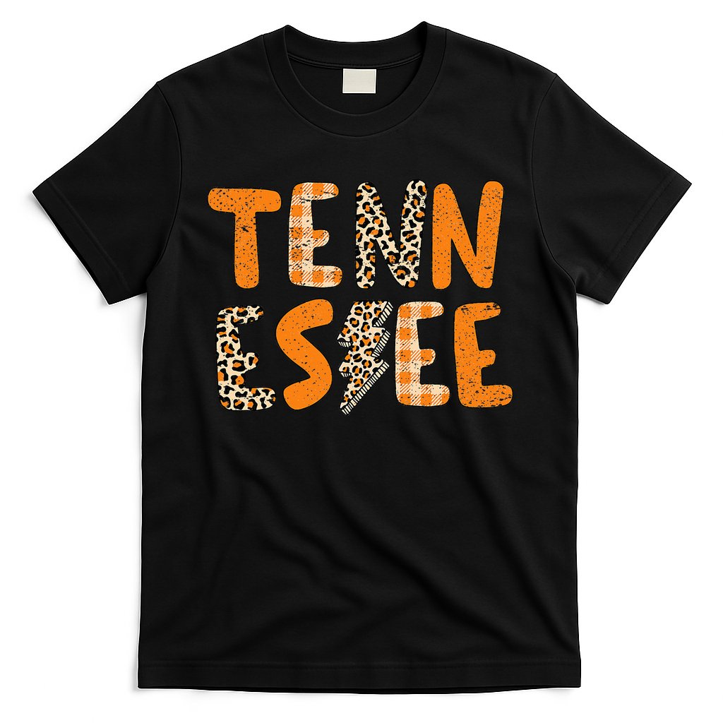 Tennessee State Flag Orange Plaid Leopard Print Souvenir T-Shirt