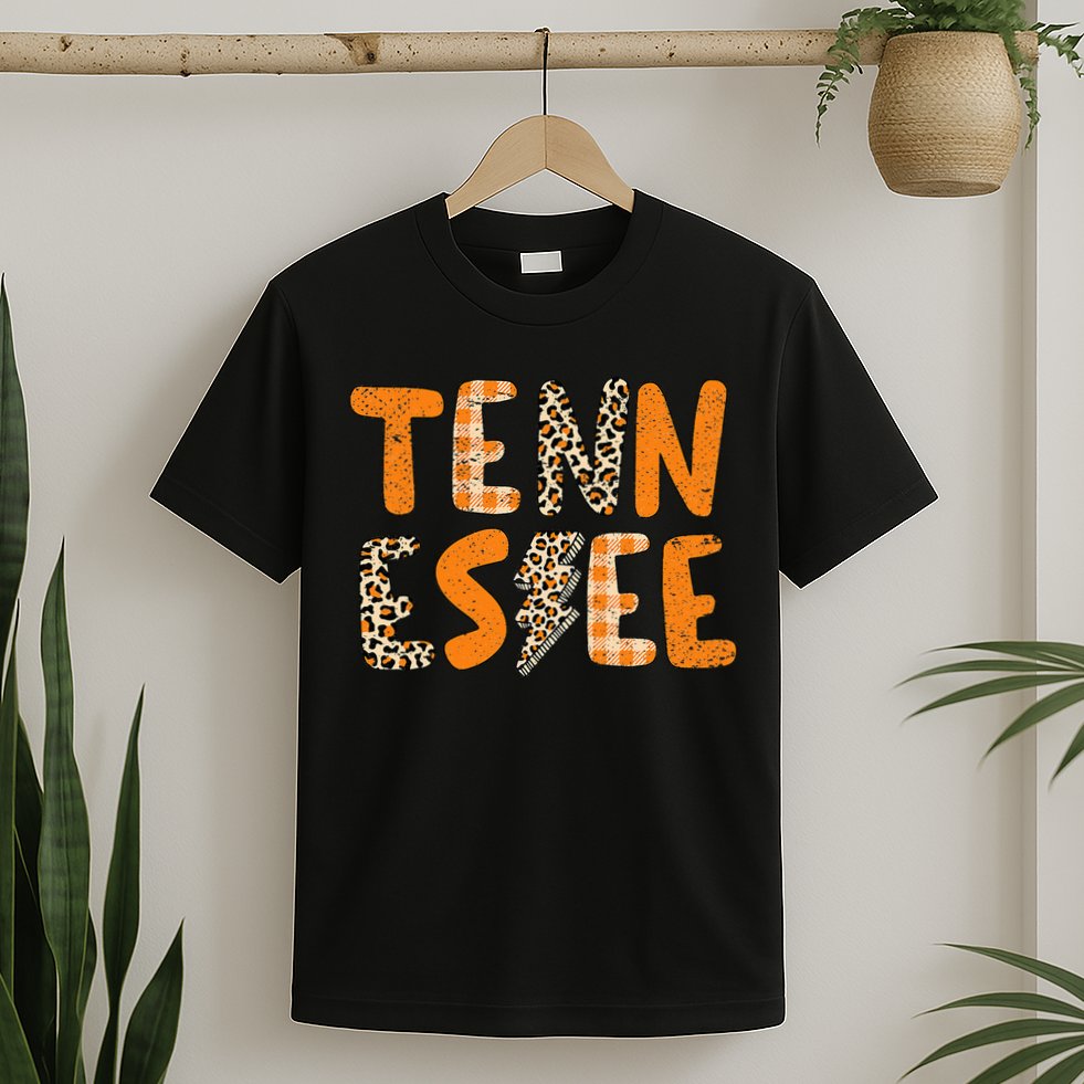 Tennessee State Flag Orange Plaid Leopard Print Souvenir T-Shirt