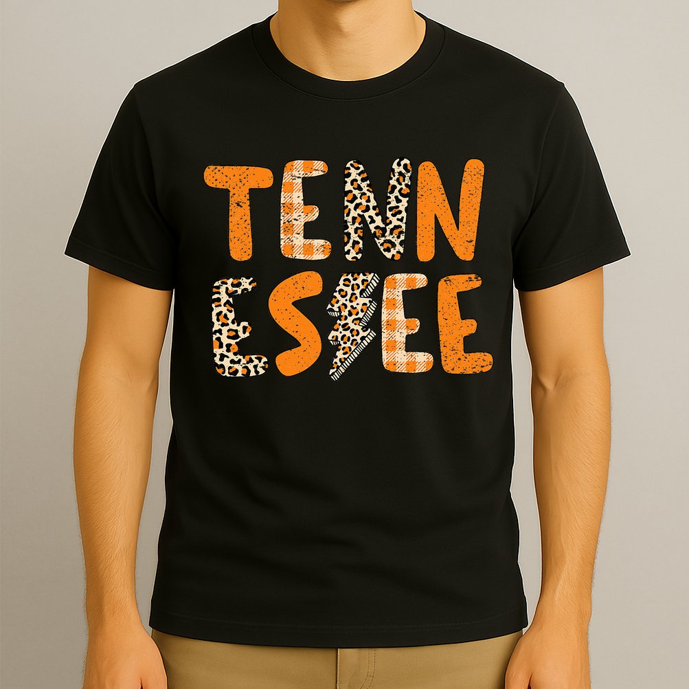 Tennessee State Flag Orange Plaid Leopard Print Souvenir T-Shirt