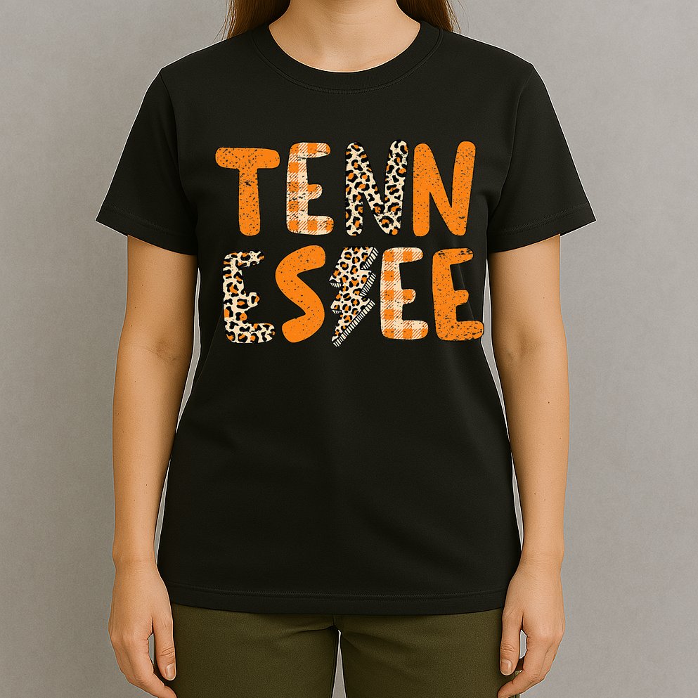 Tennessee State Flag Orange Plaid Leopard Print Souvenir T-Shirt