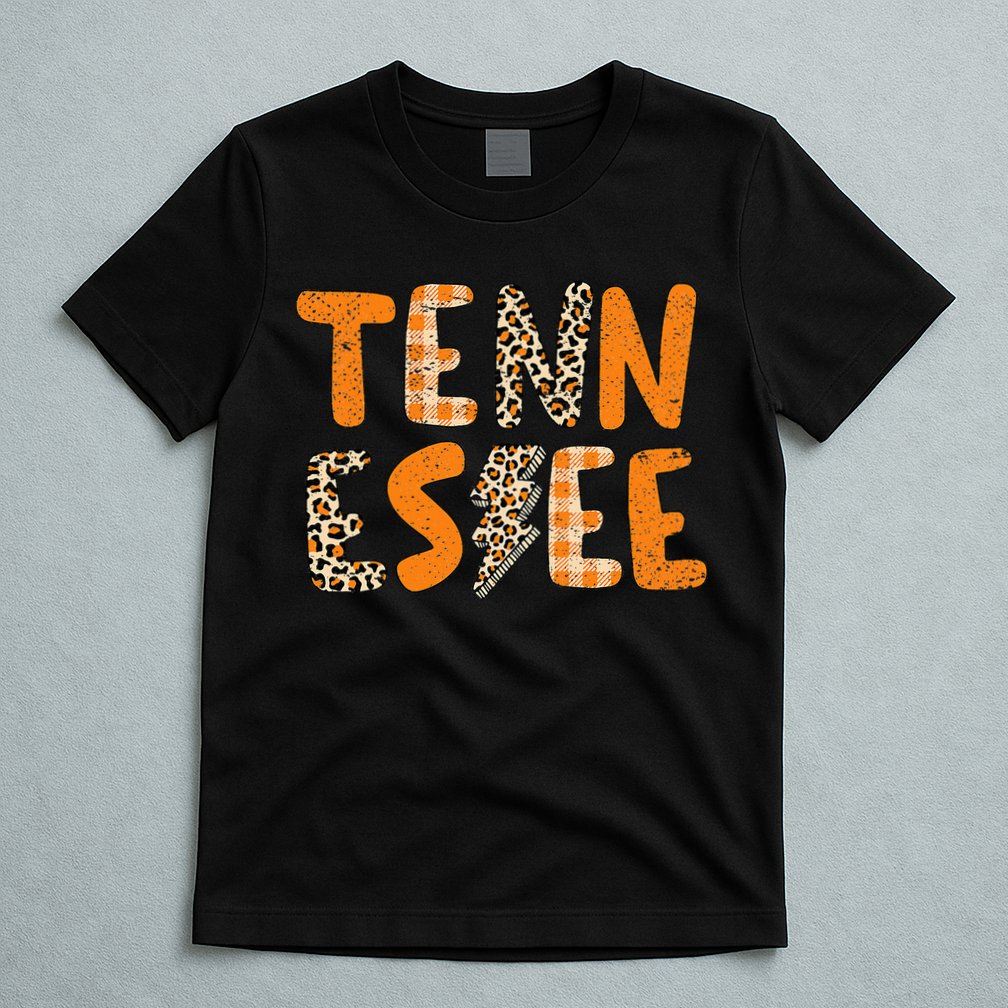 Tennessee State Flag Orange Plaid Leopard Print Souvenir T-Shirt