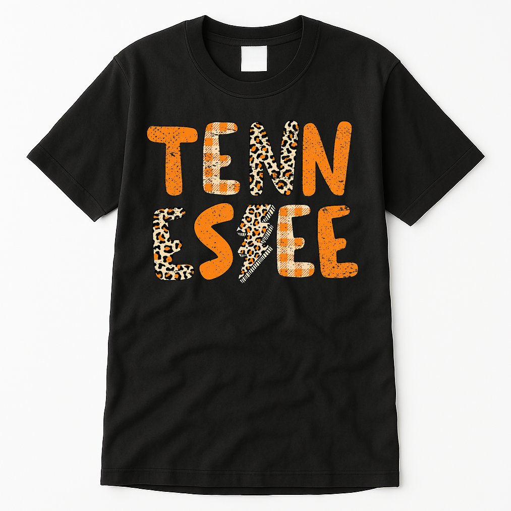 Tennessee State Flag Orange Plaid Leopard Print Souvenir Tall T-Shirt