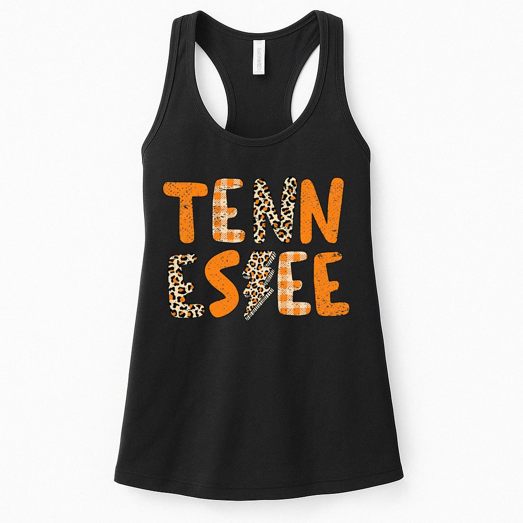 Tennessee State Flag Orange Plaid Leopard Print Souvenir Womens Tank Top