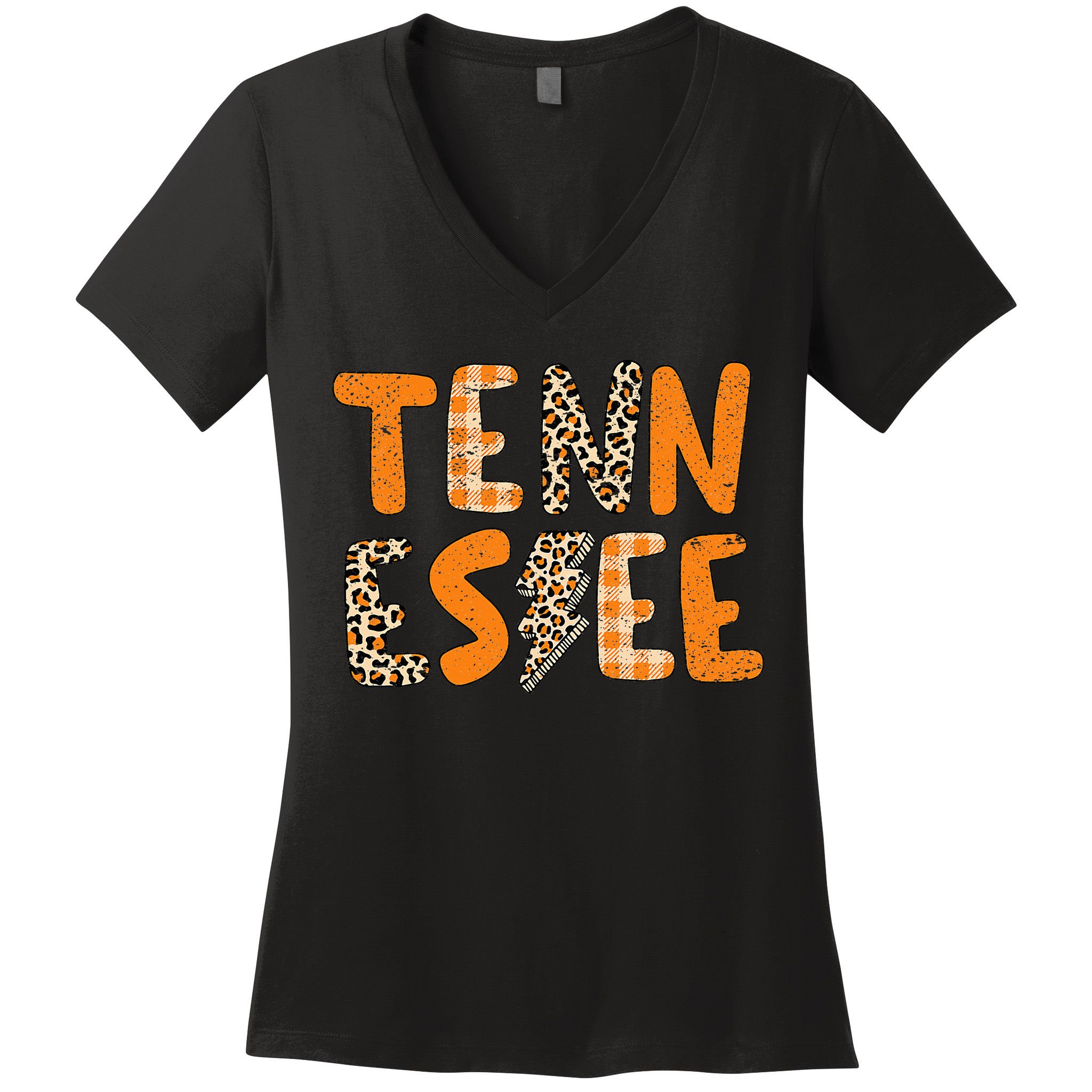 Tennessee State Flag Orange Plaid Leopard Print Souvenir Women's V-Neck T-Shirt