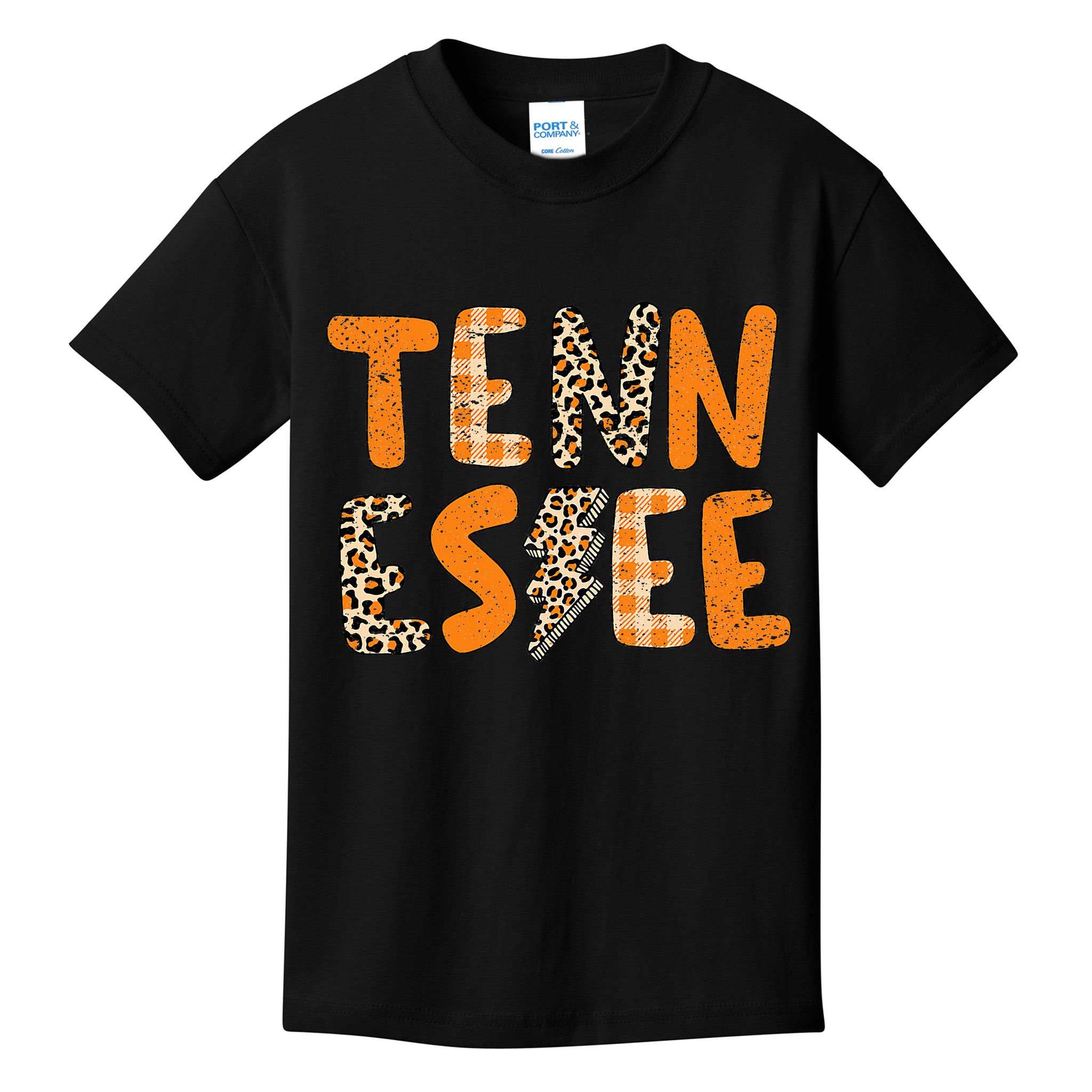Tennessee State Flag Orange Plaid Leopard Print Souvenir Kids T-Shirt