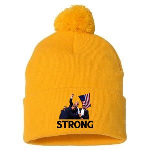 Trump Strong Fist Hand Us Vote Trump 2024 Survives Rally Pom Pom 12in Knit Beanie