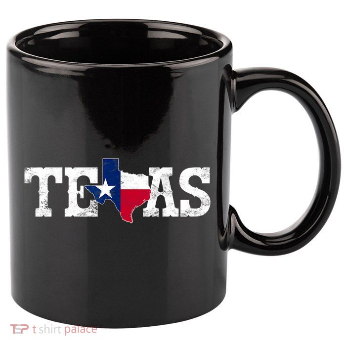 Texas Shaped Flag Grunge Distressed Texas 11oz C Handle Ceramic Mug