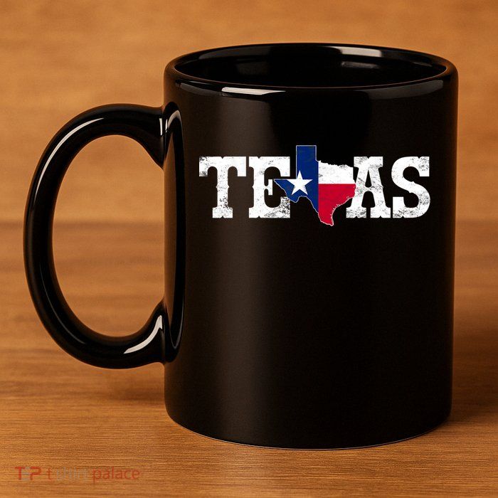 Texas Shaped Flag Grunge Distressed Texas 11oz C Handle Ceramic Mug
