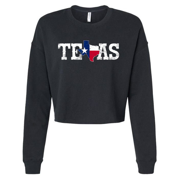Texas Shaped Flag Grunge Distressed Texas Cropped Pullover Crew
