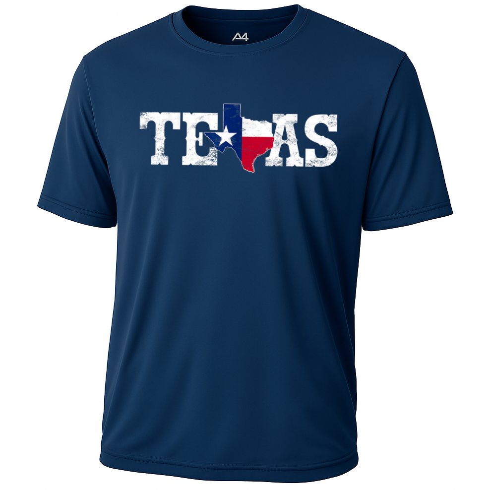 Texas Shaped Flag Grunge Distressed Texas Cooling Performance Crew T-Shirt