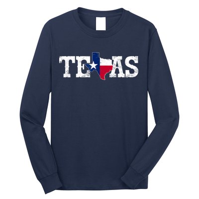 Texas Shaped Flag Grunge Distressed Texas Long Sleeve Shirt