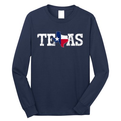 Texas Shaped Flag Grunge Distressed Texas Long Sleeve Shirt