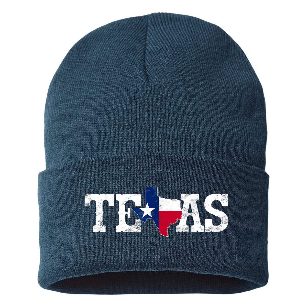 Texas Shaped Flag Grunge Distressed Texas Sustainable Knit Beanie