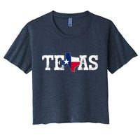 Texas Shaped Flag Grunge Distressed Texas Women's Crop Top Tee