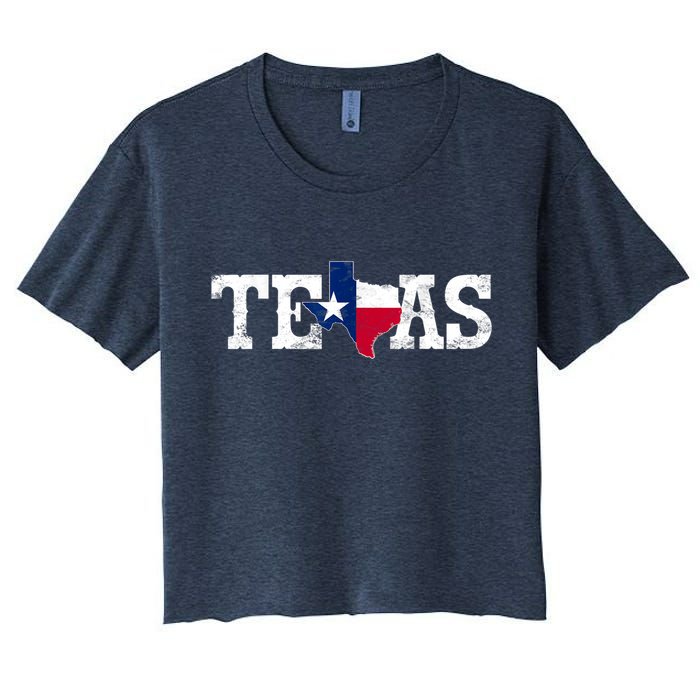 Texas Shaped Flag Grunge Distressed Texas Women's Crop Top Tee