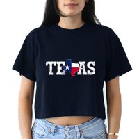 Texas Shaped Flag Grunge Distressed Texas Women's Crop Top Tee