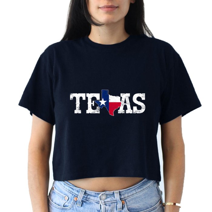 Texas Shaped Flag Grunge Distressed Texas Women's Crop Top Tee