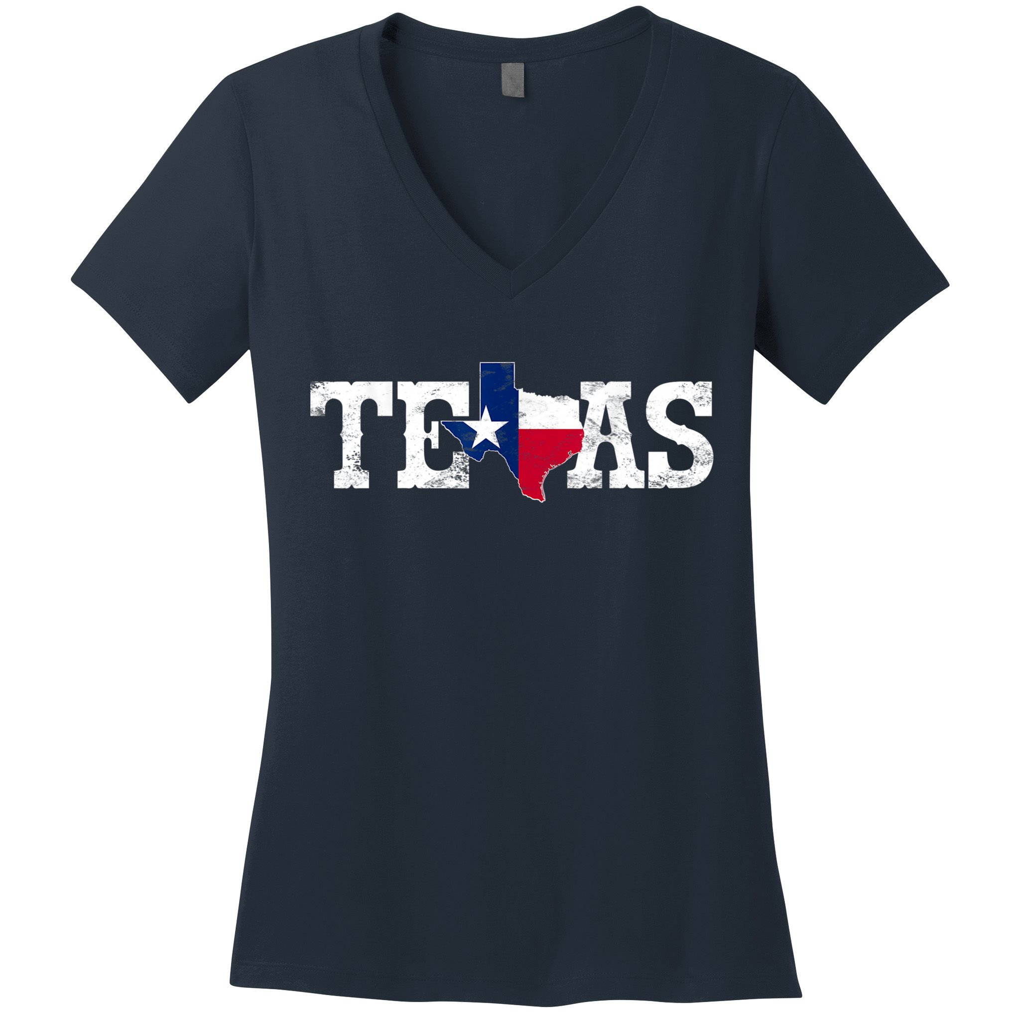 Texas Shaped Flag Grunge Distressed Texas Women's V-Neck T-Shirt