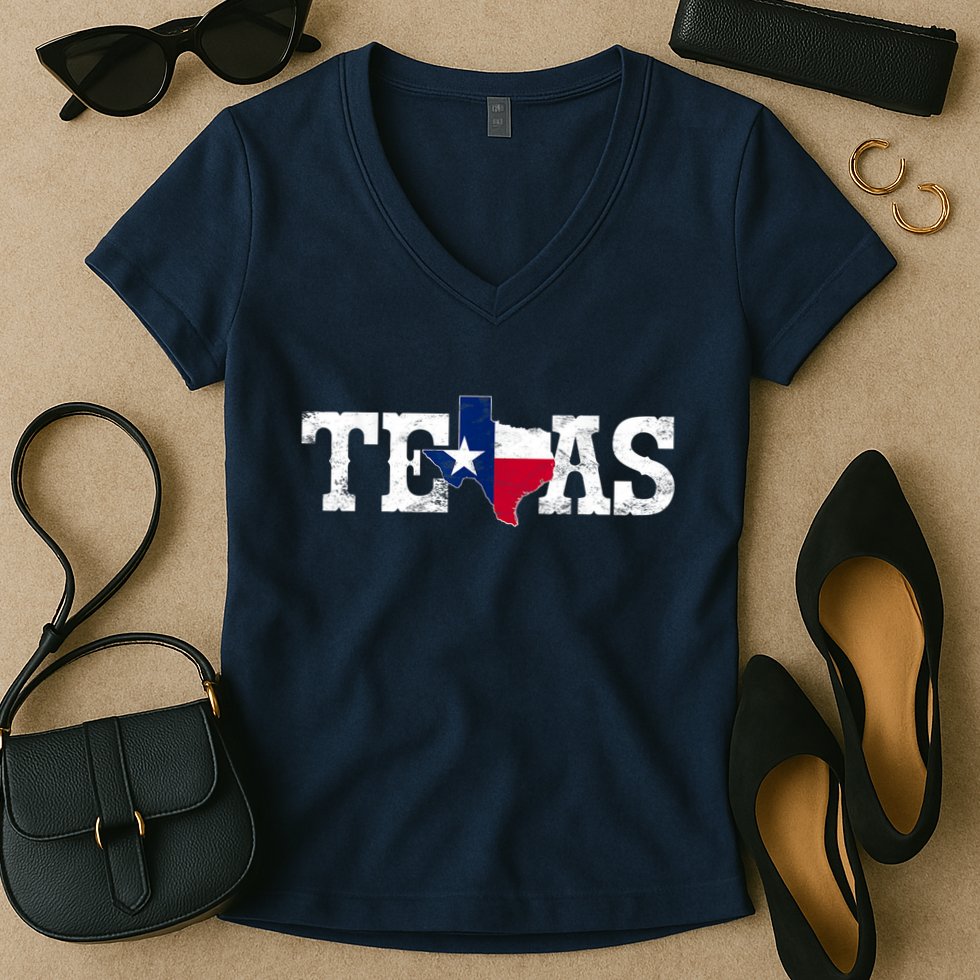 Texas Shaped Flag Grunge Distressed Texas Women's V-Neck T-Shirt