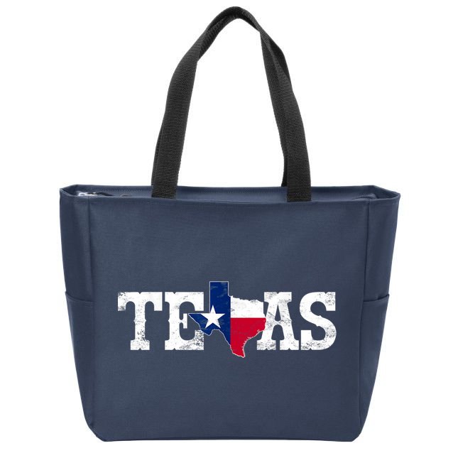 Texas Shaped Flag Grunge Distressed Texas Zip Tote Bag