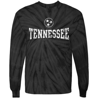 Tennessee State Flag Home Tennessean Distressed Orange Tie-Dye Long Sleeve Shirt