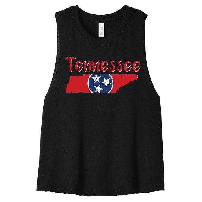 Tennessee State Flag 3 Star Flag Gift Statehood Day Women's Racerback Cropped Tank