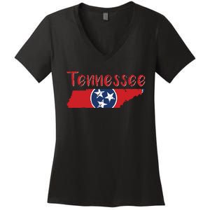 Tennessee State Flag 3 Star Flag Gift Statehood Day Women's V-Neck T-Shirt