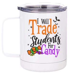 Trade Students For Candy Design Halloween Teacher Meaningful Gift 12 oz Stainless Steel Tumbler Cup