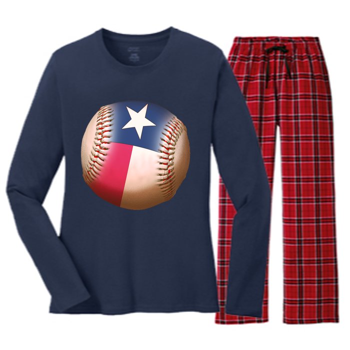 Texas State Flag Baseball Fan Women's Long Sleeve Flannel Pajama Set 