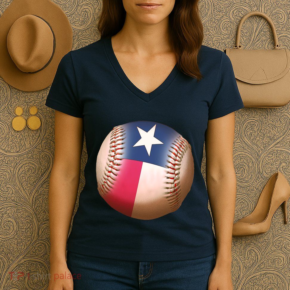 Texas State Flag Baseball Fan Women's V-Neck T-Shirt