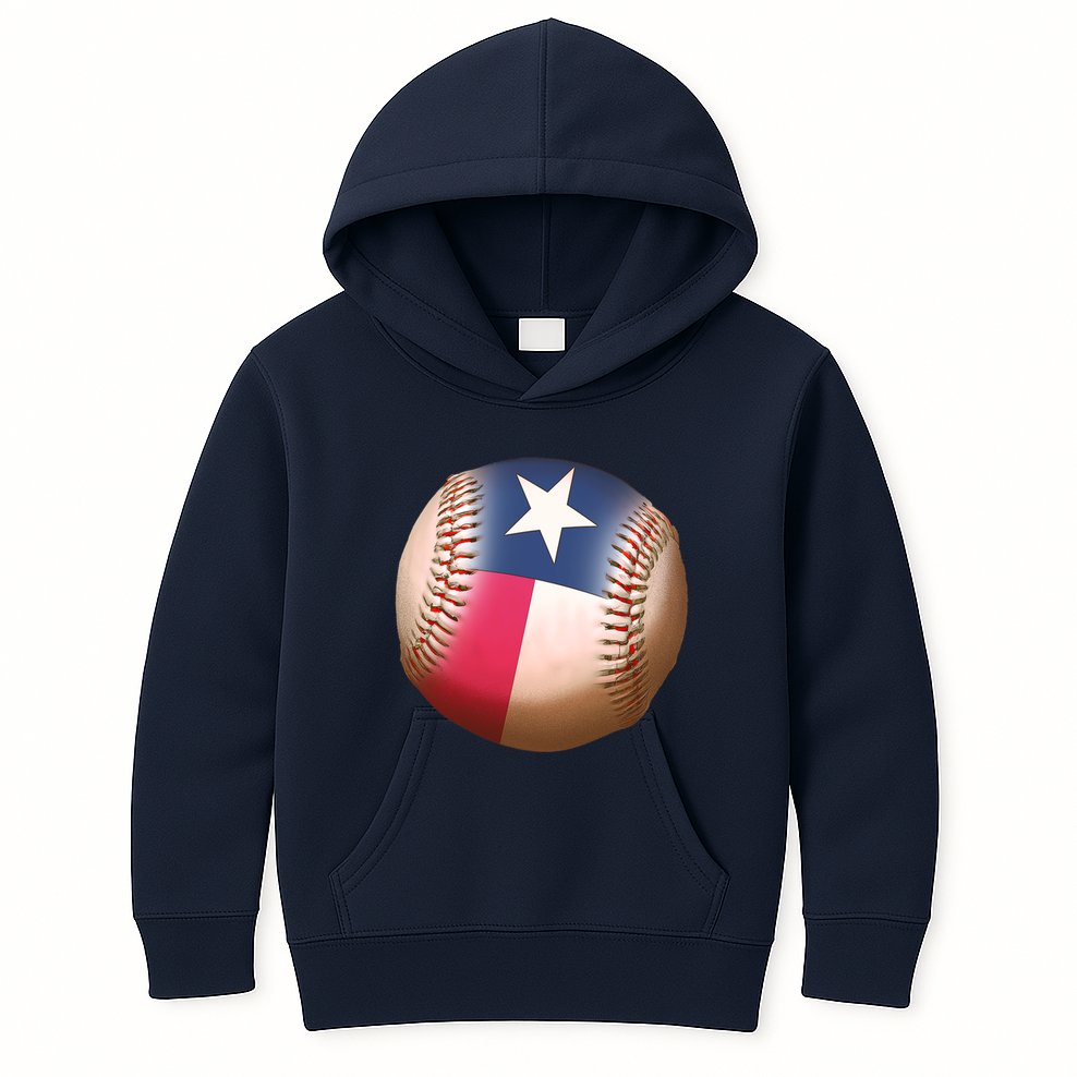 Texas State Flag Baseball Fan Kids Hoodie