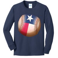 Texas State Flag Baseball Fan Kids Long Sleeve Shirt