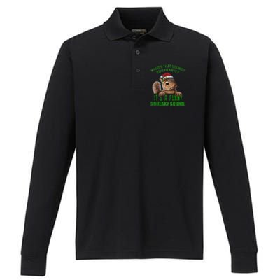 That Sound Funny Squeaky Sound Christmas Squirrel Performance Long Sleeve Polo