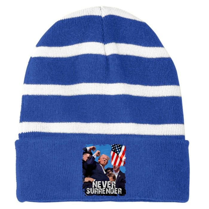 Trump Speech Fist In The Air Pennsylvania Trump 24 Never Surrender Trump Rushed Striped Beanie with Solid Band