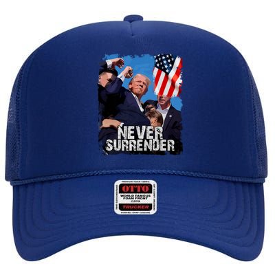 Trump Speech Fist In The Air Pennsylvania Trump 24 Never Surrender Trump Rushed High Crown Mesh Back Trucker Hat