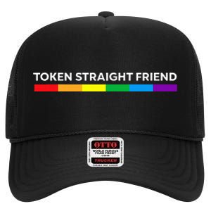 Token Straight Friend Rainbow Colors Lgbt High Crown Mesh Back Trucker Hat