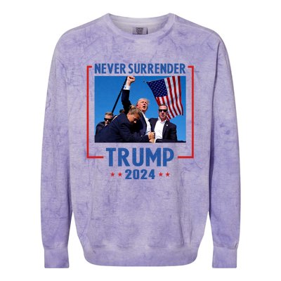 Trump Speech Fist In The Air Pennsylvania Trump 24 Never Surrender Trump Rushed Colorblast Crewneck Sweatshirt