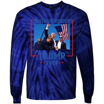 Trump Speech Fist In The Air Pennsylvania Trump 24 Never Surrender Trump Rushed Tie-Dye Long Sleeve Shirt