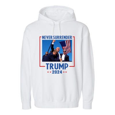 Trump Speech Fist In The Air Pennsylvania Trump 24 Never Surrender Trump Rushed Garment-Dyed Fleece Hoodie