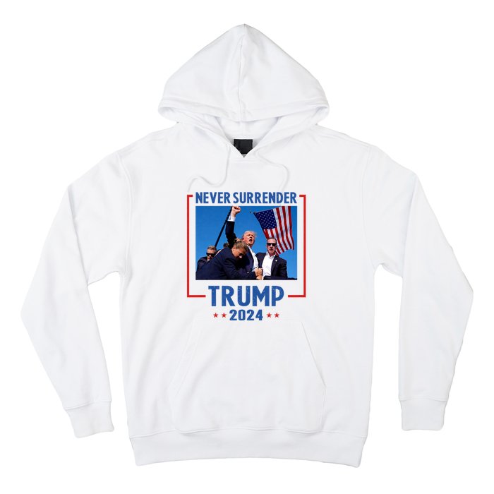 Trump Speech Fist In The Air Pennsylvania Trump 24 Never Surrender Trump Rushed Hoodie