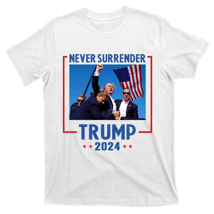 Trump Speech Fist In The Air Pennsylvania Trump 24 Never Surrender Trump Rushed T-Shirt